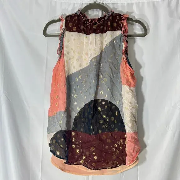 Anthropologie Fantasia Metallic Clip Dot Tank Black Sleeveless Sparkle Top 10 - Picture 3 of 7